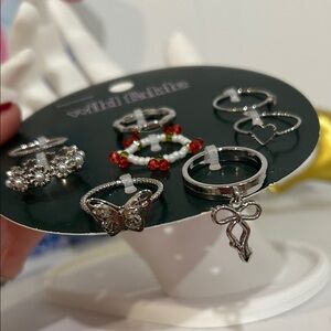 wild fable Silver Tone Hoop Earring Set with Red and White Beads